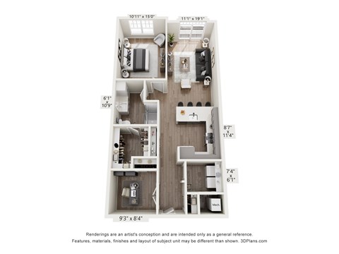 A floor plan of a two-bedroom apartment with dimensions and a disclaimer.